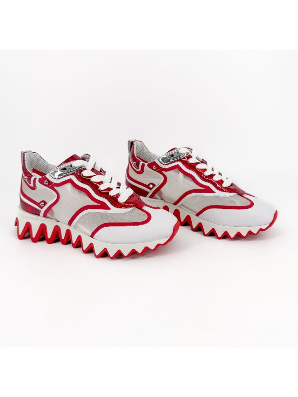 Christian Louboutin Sharkina Mesh Sneakers White Red Size 38.5 US 8.5 Women's